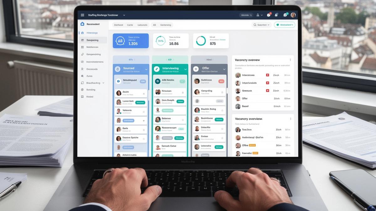 Dashboard eines Recruiting- und Staffing-Tracking-Portals mit Pipeline, KPIs und Kandidatenstatus